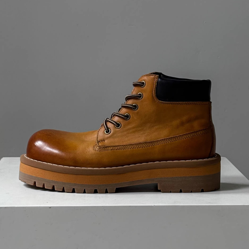 Leather Work Boots - Botines de estilo británico para hombre,
