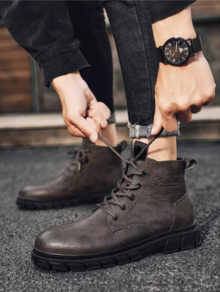 Leather Work Boots - Botas de invierno para hombre, botines