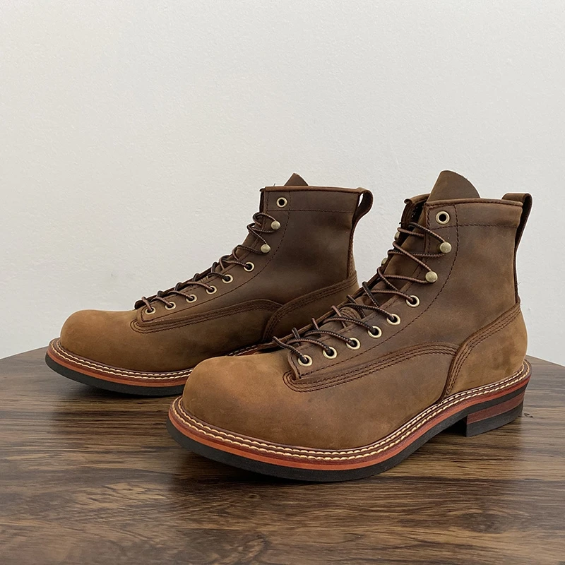 Leather Work Boots - Botines Vintage británicos para hombre, zapatos