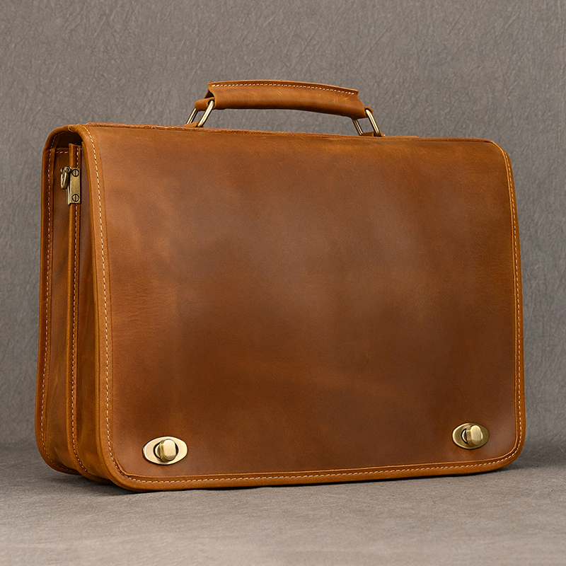 Leather Work Bag Laptop - Bolso de cuero genuino personalizado para