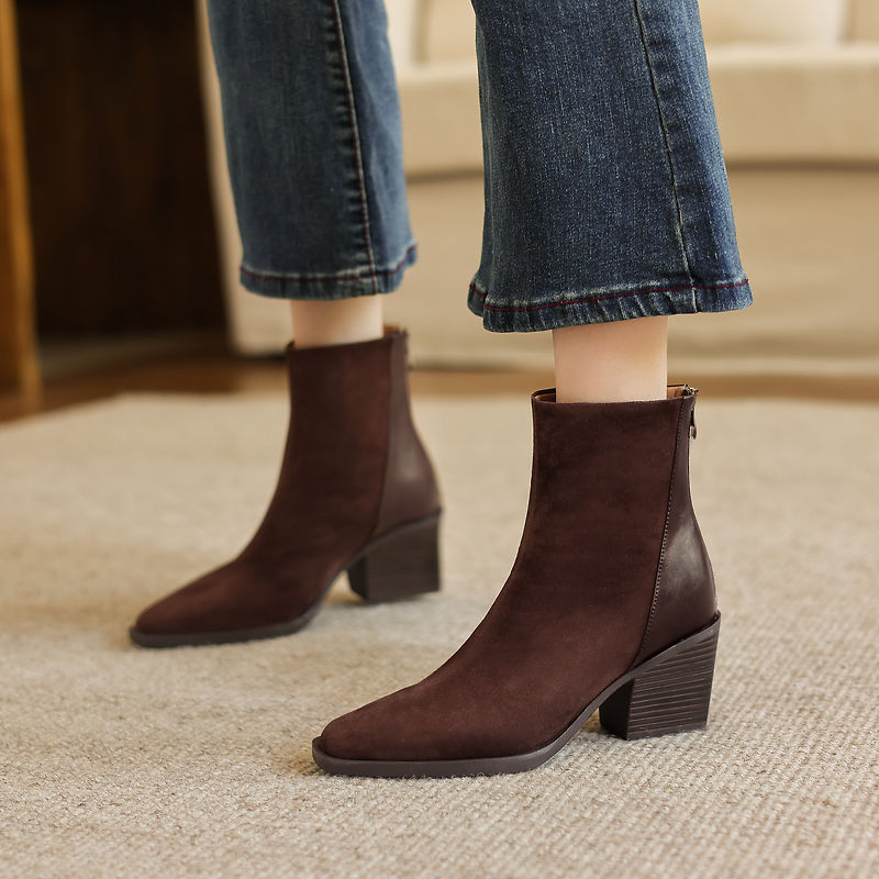 Leather Work Women Shoes - Botas de cuero genuino de la