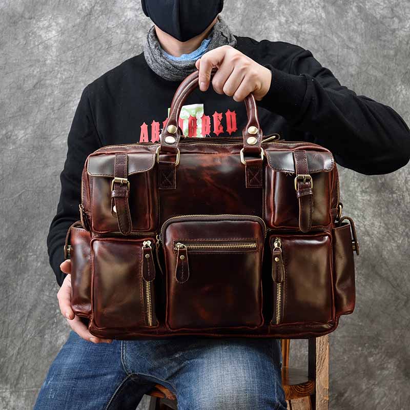 Leather Work Bag Laptop - Maletín de cuero genuino para hombre,