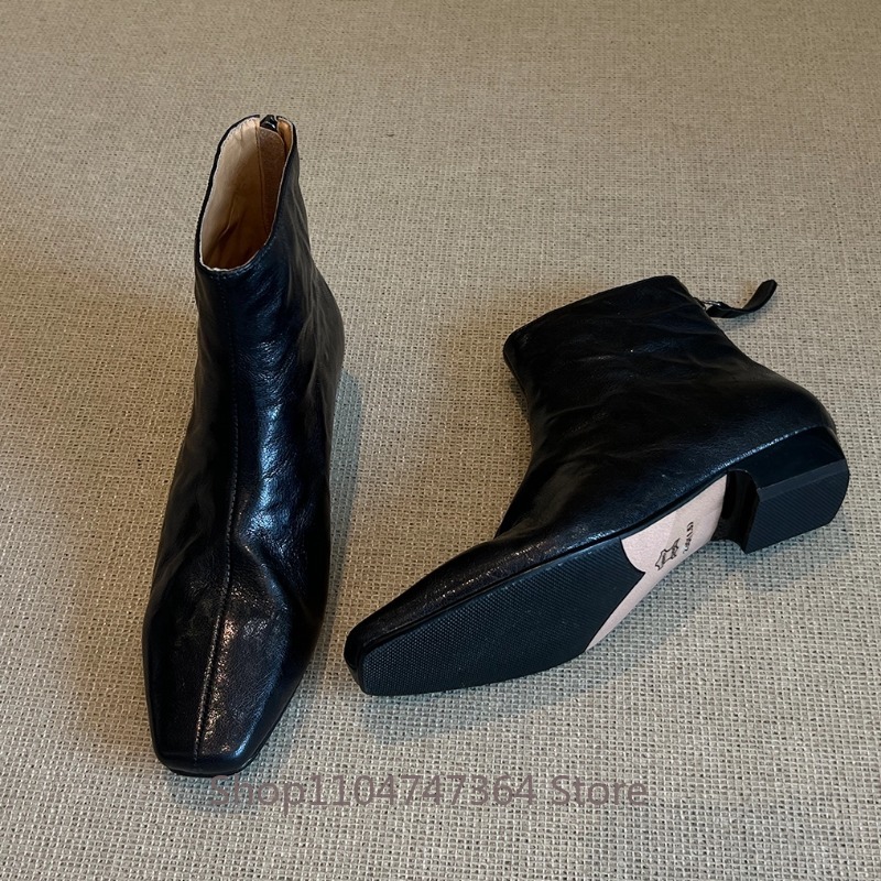 Leather Work Women Shoes - Botas de tobillo retro de piel