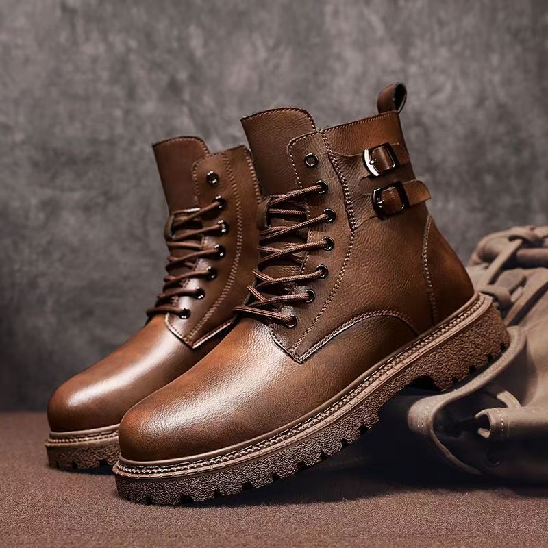 Leather Work Boots - Botas altas de cuero genuino de