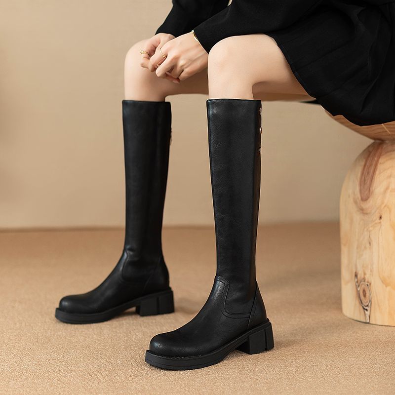 Leather Work Women Shoes - Otoño Invierno tacón medio señoras hasta