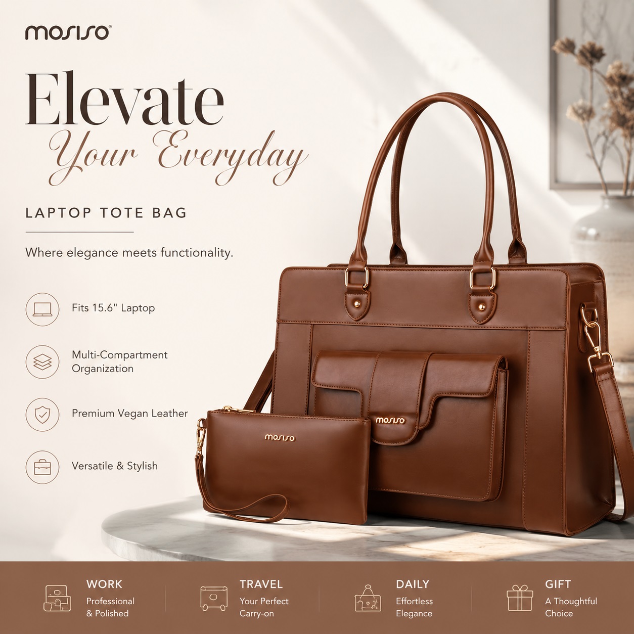MOSISO Bolso de mano para port - Leather Work Bag Laptop reseña y precio